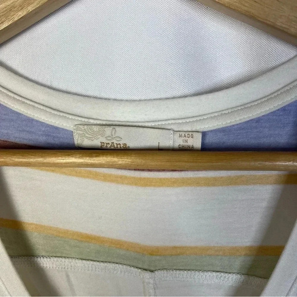 Prana Green & Blue Stripe Scoop Neck Short Sleeve T-Shirt L - Picture 4 of 4